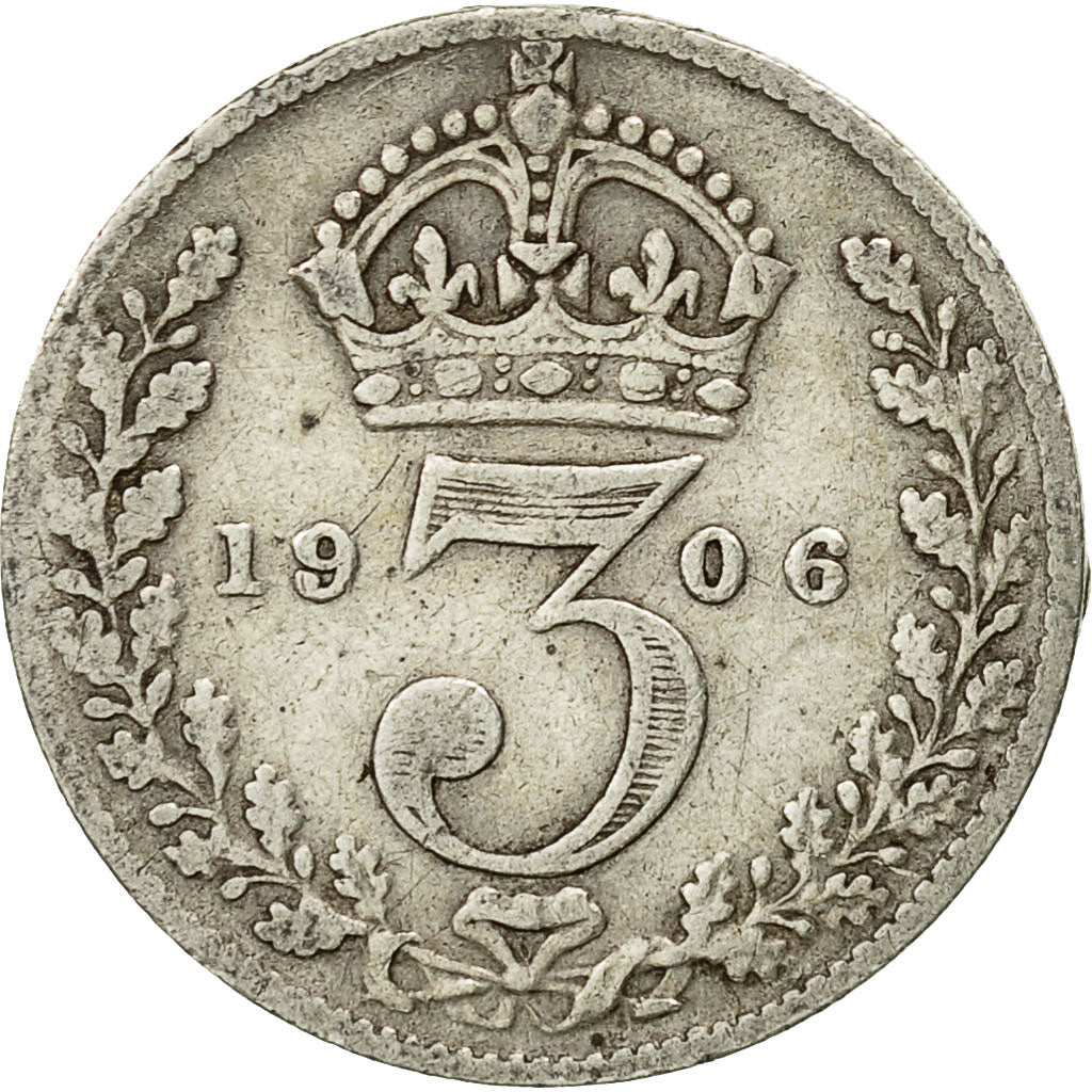 Gran Bretaña, Edward VII, 3 Pence, 1906, MBC, Plata, KM:797.2