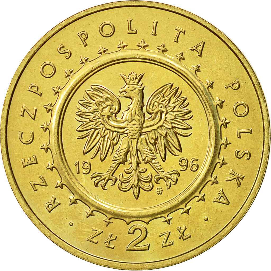 Poland, 2 Zlote, 1996, Warsaw, MS(60-62), Brass, KM:313