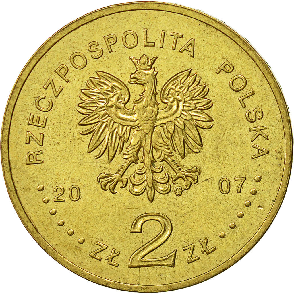 Coin, Poland, 2 Zlote, 2007, Warsaw, AU(55-58), Brass, KM:590
