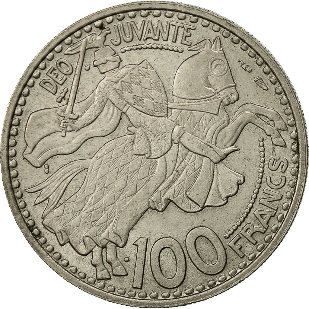 Coin, Monaco, Rainier III, 100 Francs, Cent, 1950, AU(50-53), Copper-nickel