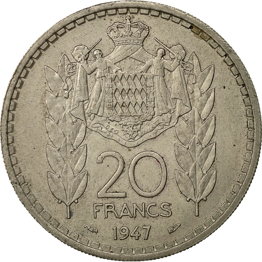 Münze, Monaco, Louis II, 20 Francs, Vingt, 1947, Poissy, SS, Copper-nickel