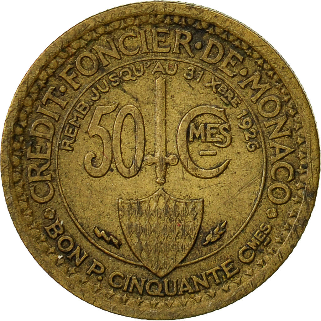 Coin, Monaco, Louis II, 50 Centimes, 1924, Poissy, EF(40-45), Aluminum-Bronze