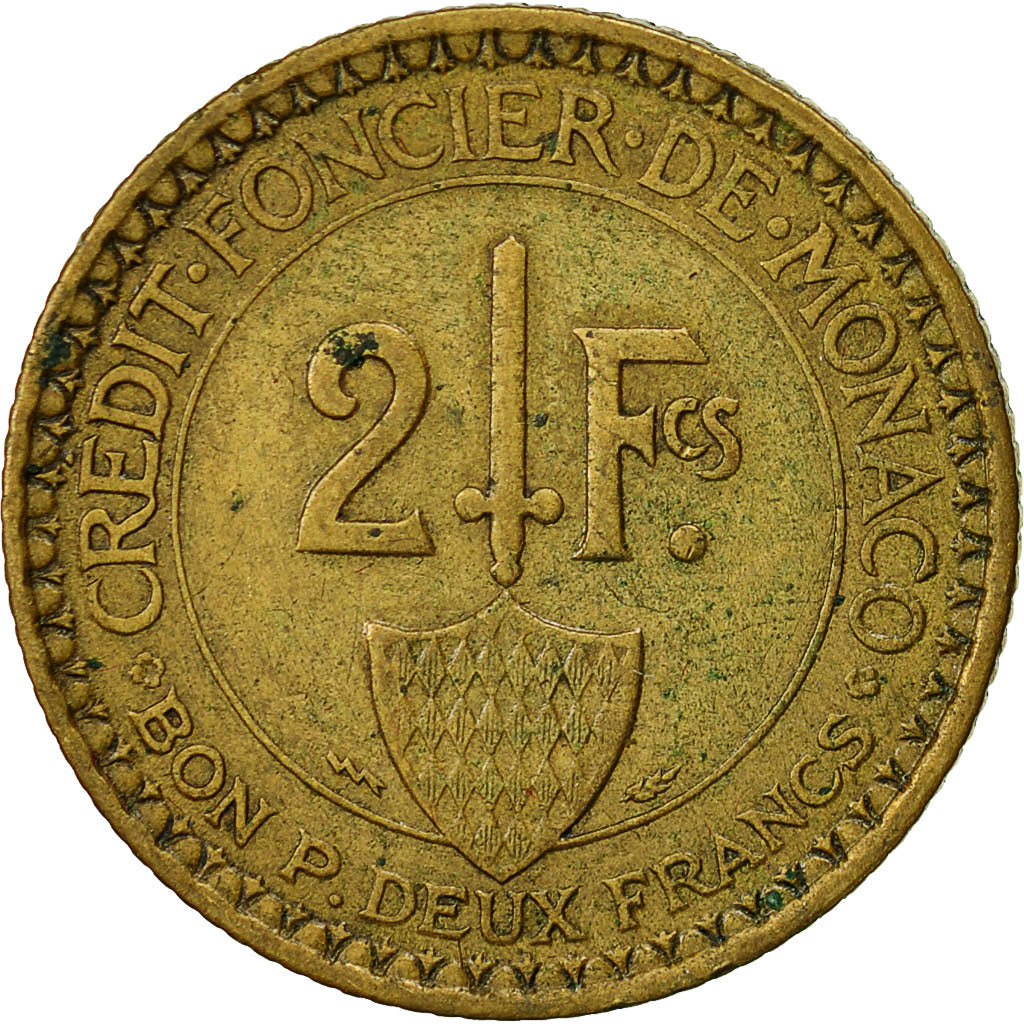 Coin, Monaco, Louis II, 2 Francs, 1926, Poissy, EF(40-45), Aluminum-Bronze