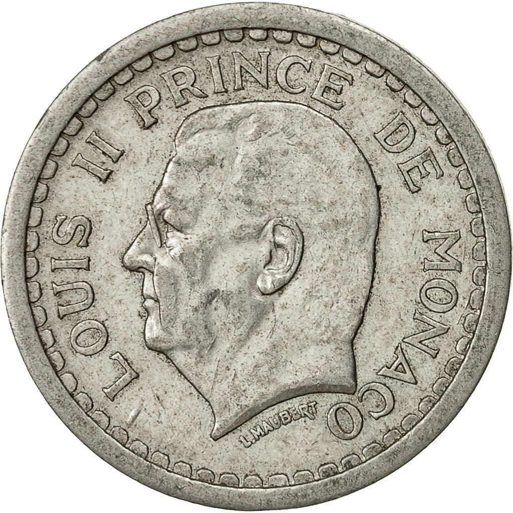 Coin, Monaco, Louis II, 2 Francs, Undated (1943), EF(40-45), Aluminum, KM:121