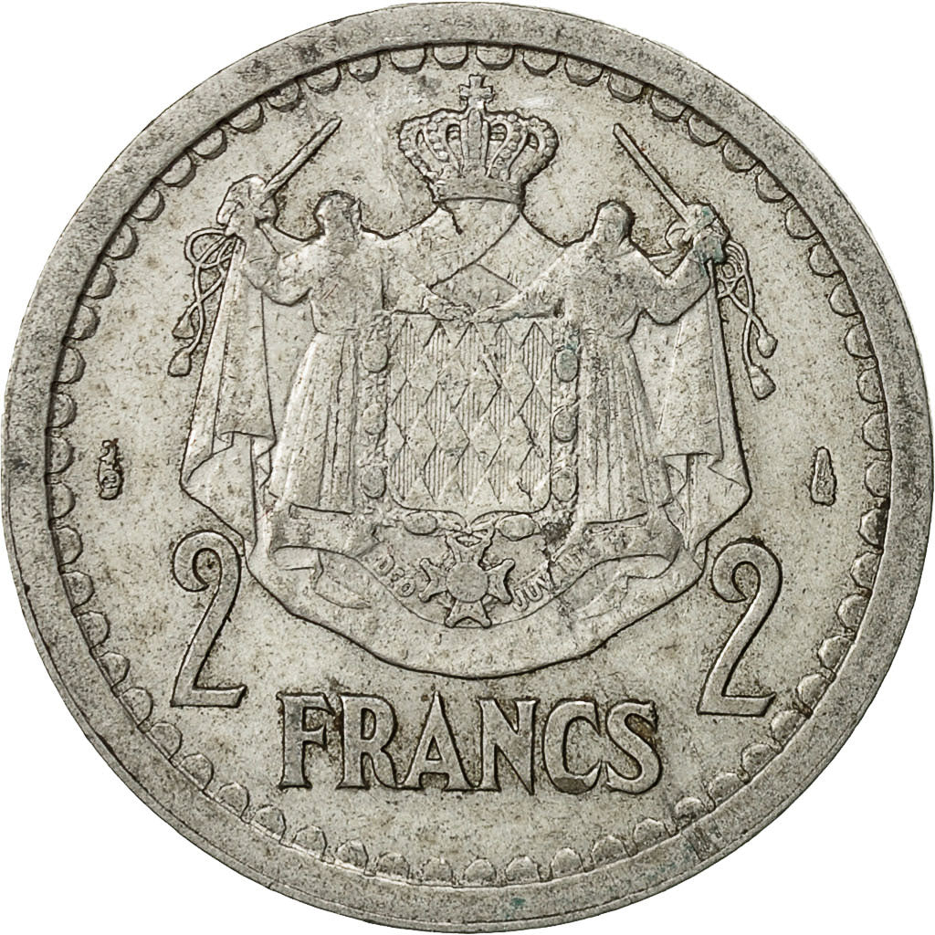 Coin, Monaco, Louis II, 2 Francs, Undated (1943), EF(40-45), Aluminum, KM:121