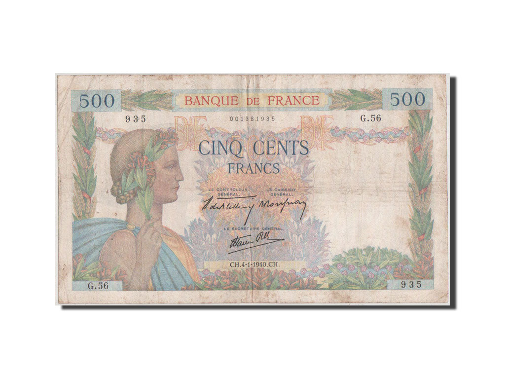 Francia, 500 Francs, 500 F 1940-1944 ''La Paix'', 1940, KM:95a, MB+, Fayette:...