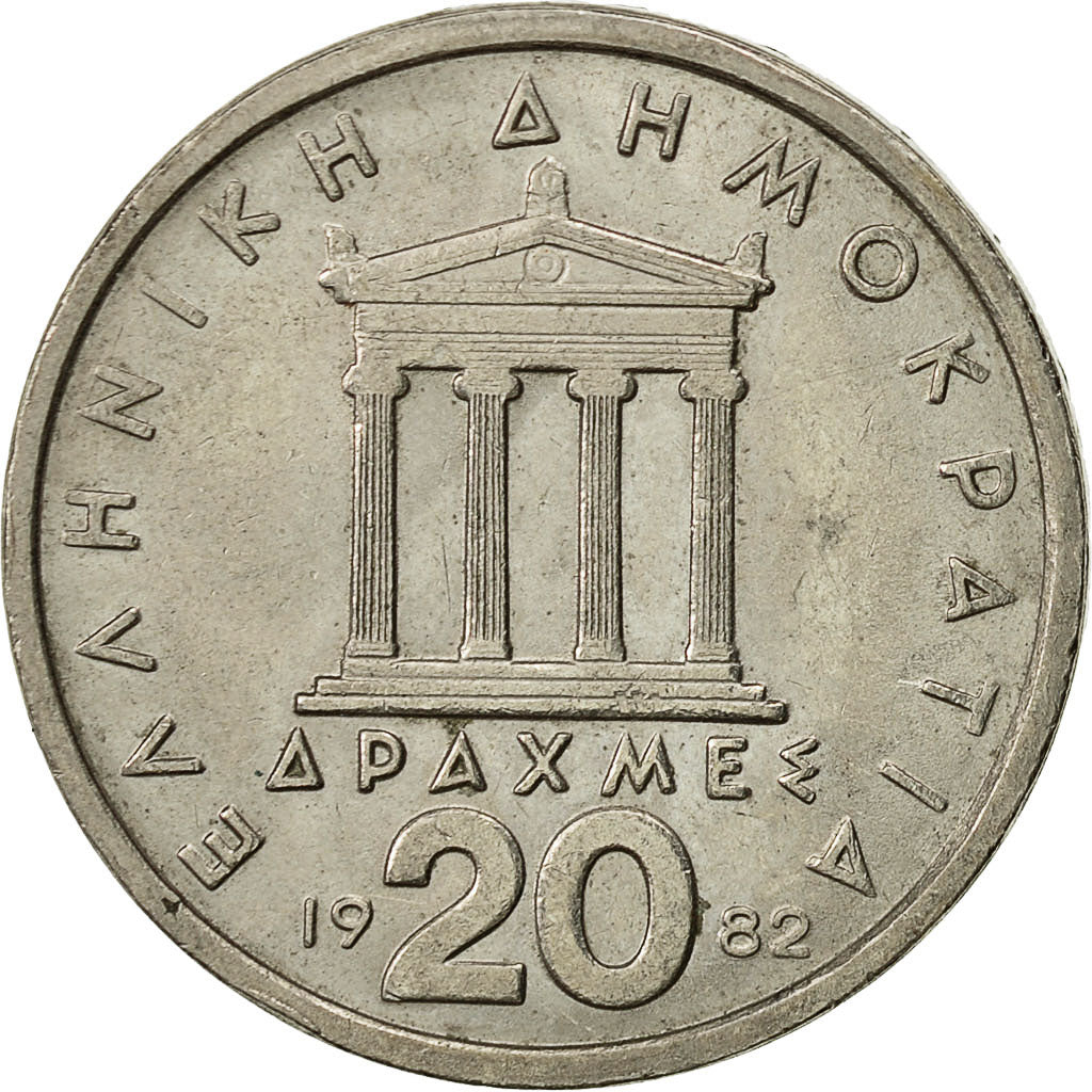 Coin, Greece, 20 Drachmes, 1982, EF(40-45), Copper-nickel, KM:133
