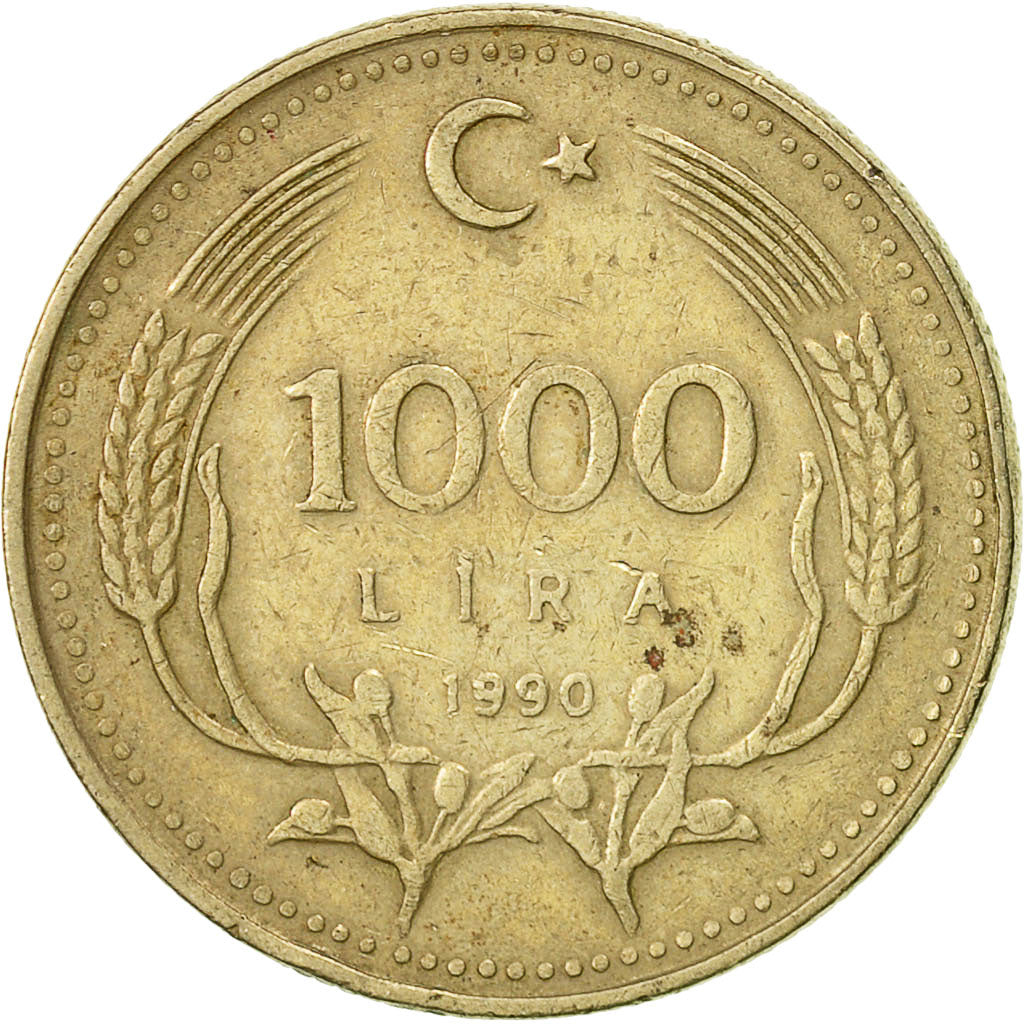 Moneta, Turchia, 1000 Lira, 1990, BB, Nichel-ottone, KM:997