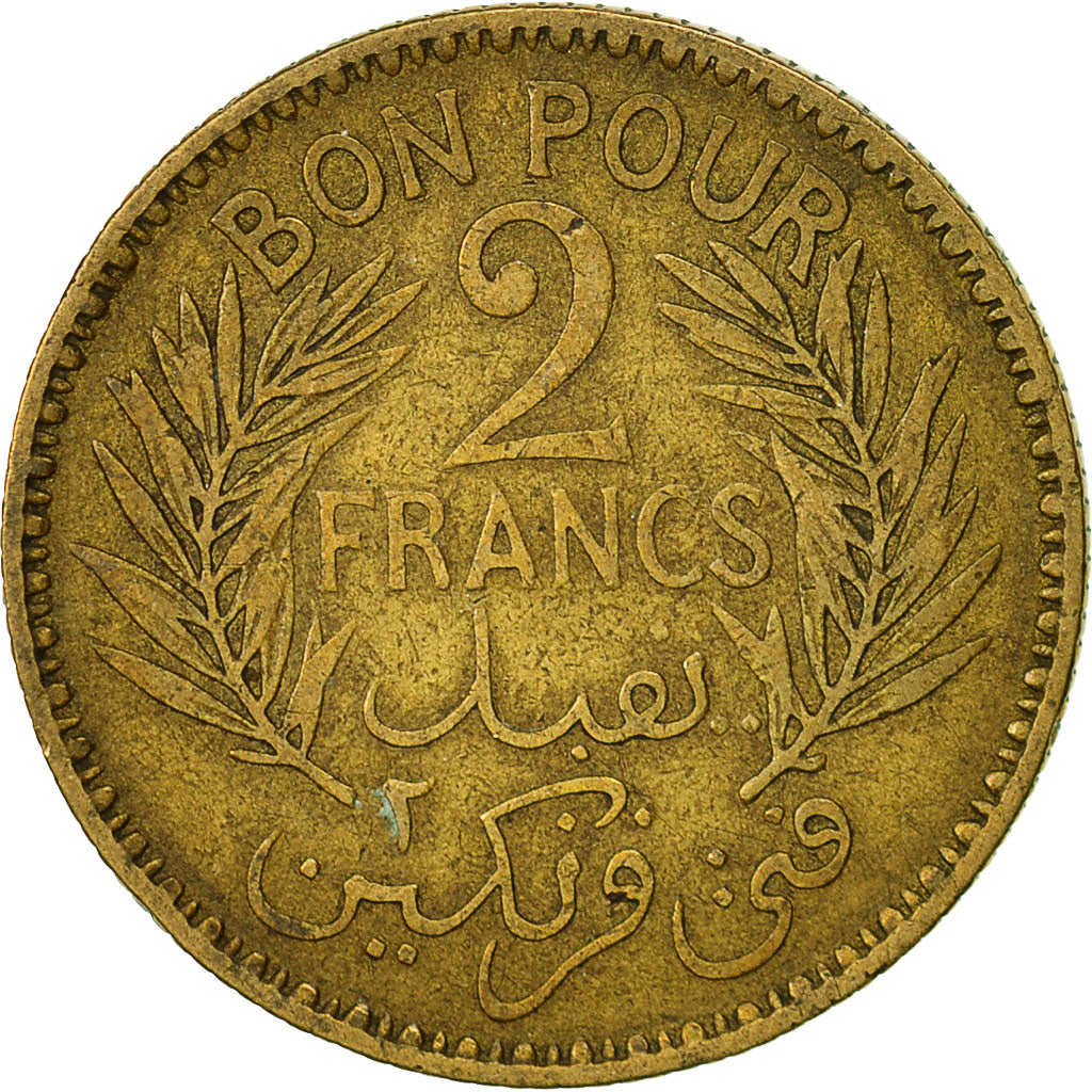 Coin, Tunisia, Anonymous, 2 Francs, 1941, Paris, EF(40-45), Aluminum-Bronze