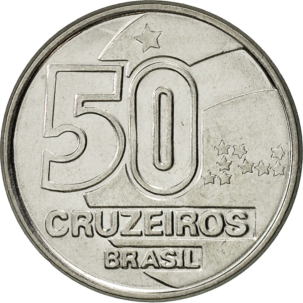 Brazil, 50 Cruzeiros, 1992, AU(55-58), Stainless Steel, KM:620.2