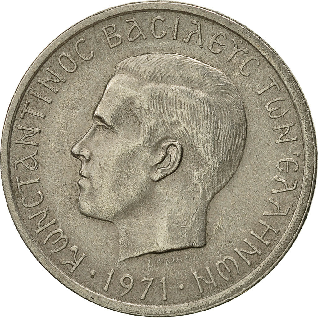 Coin, Greece, Constantine II, 2 Drachmai, 1971, EF(40-45), Copper-nickel, KM:99