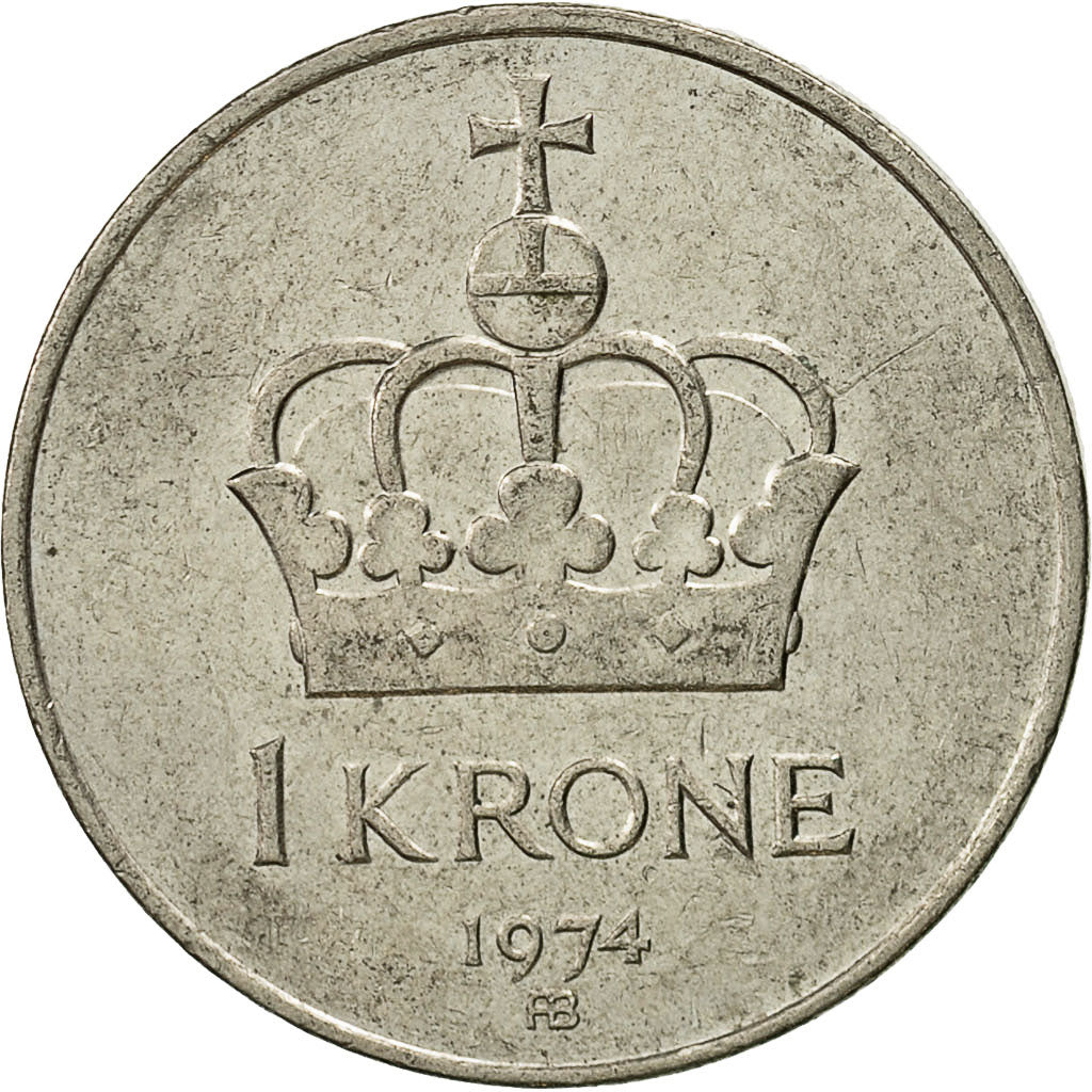 Coin, Norway, Olav V, Krone, 1974, EF(40-45), Copper-nickel, KM:419