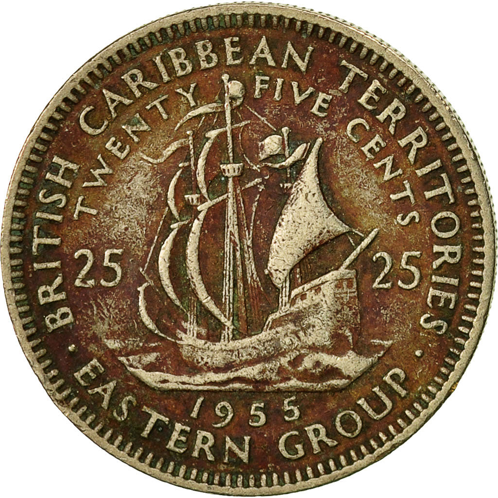 Münze, Osten Karibik Staaten, Elizabeth II, 25 Cents, 1955, S+, Copper-nickel