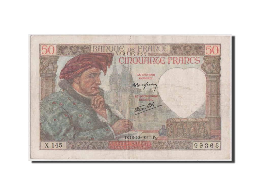 France, 50 Francs, 50 F 1940-1942 ''Jacques Coeur'', 1941, KM #93, EF(40-45),...