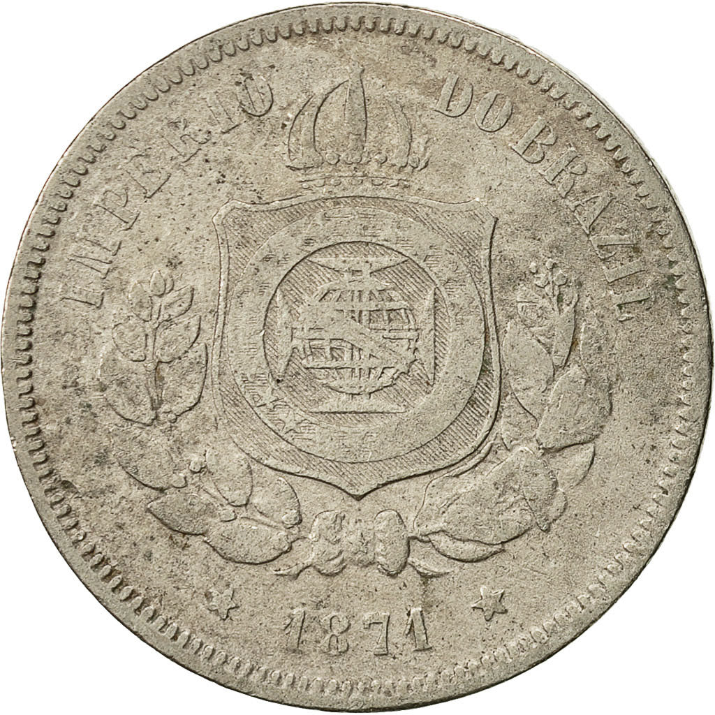 Moneta, Brasile, Pedro II, 100 Reis, 1871, BB, Rame-nichel, KM:477