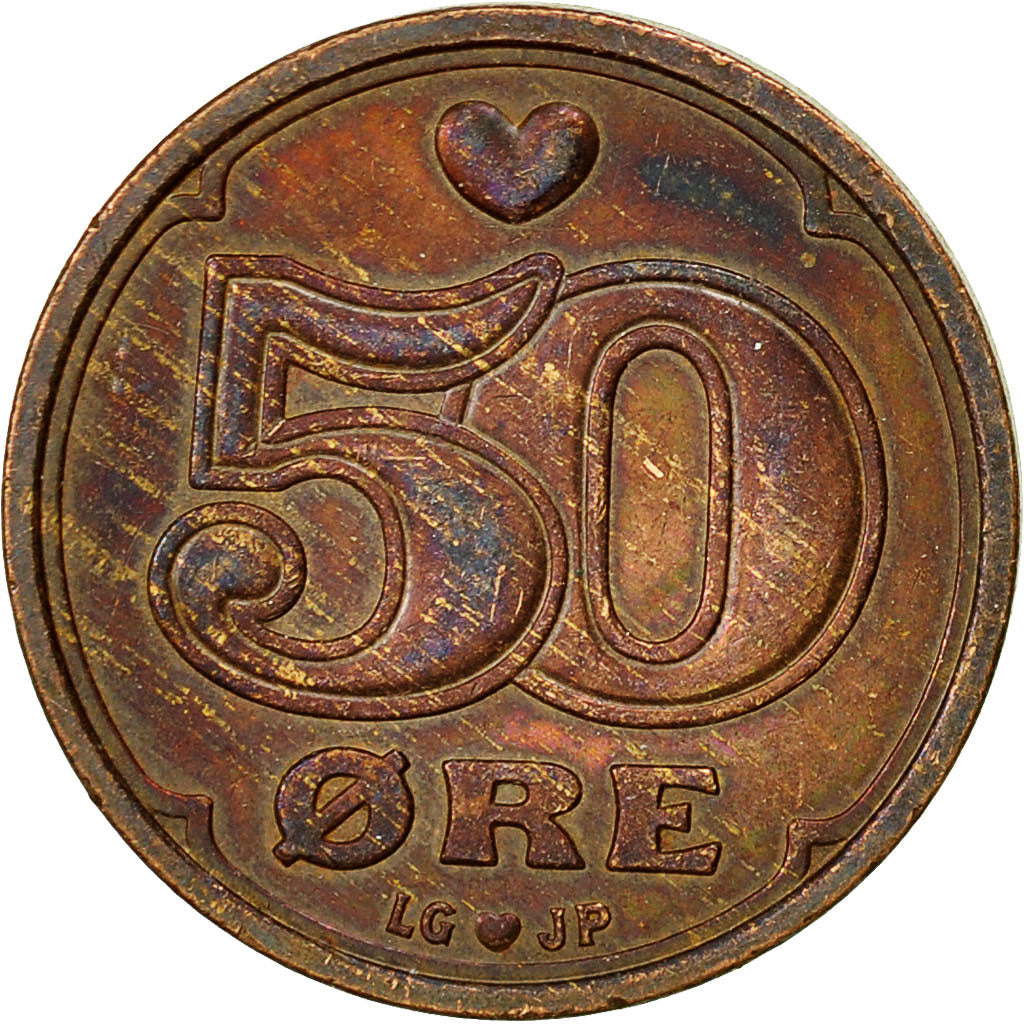 Coin, Denmark, Margrethe II, 50 Öre, 1992, Brondby, EF(40-45), Bronze, KM:866.2