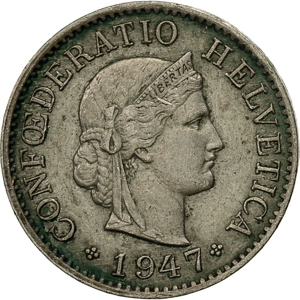 Coin, Switzerland, 5 Rappen, 1947, Bern, EF(40-45), Copper-nickel, KM:26
