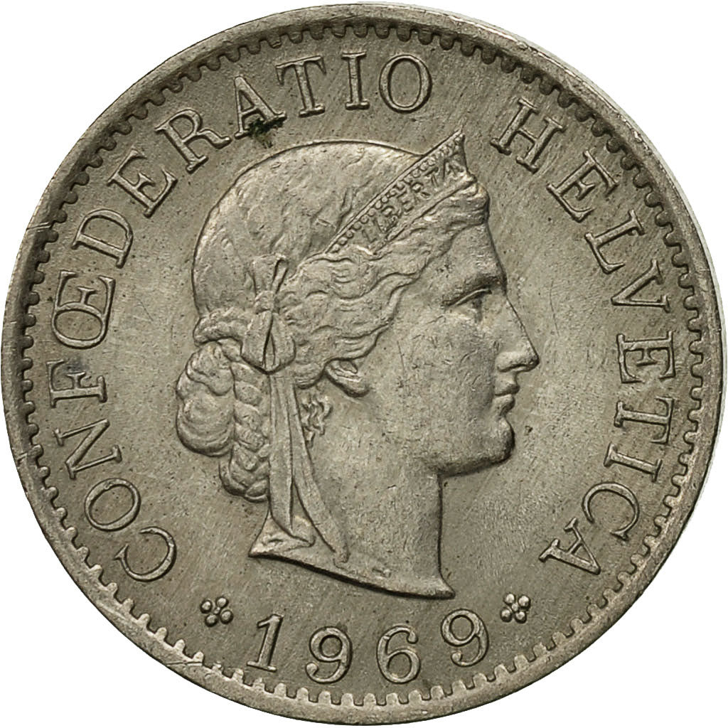Coin, Switzerland, 5 Rappen, 1969, Bern, EF(40-45), Copper-nickel, KM:26