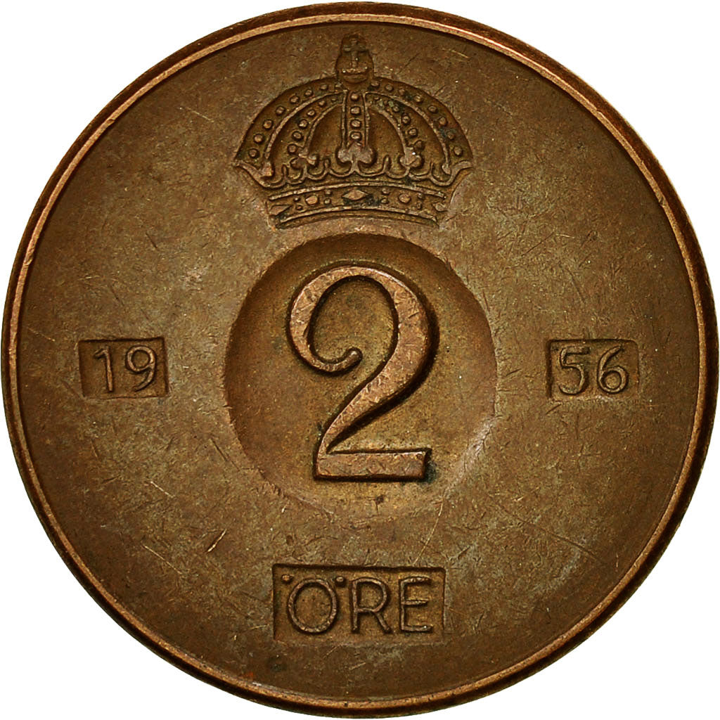 Coin, Sweden, Gustaf VI, 2 Öre, 1956, EF(40-45), Bronze, KM:821