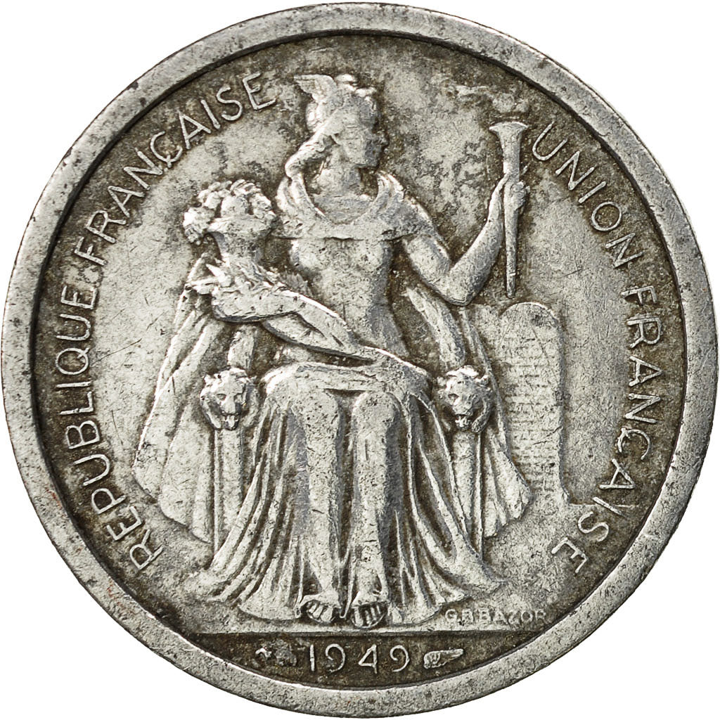 Coin, FRENCH OCEANIA, 2 Francs, 1949, EF(40-45), Aluminum, KM:3