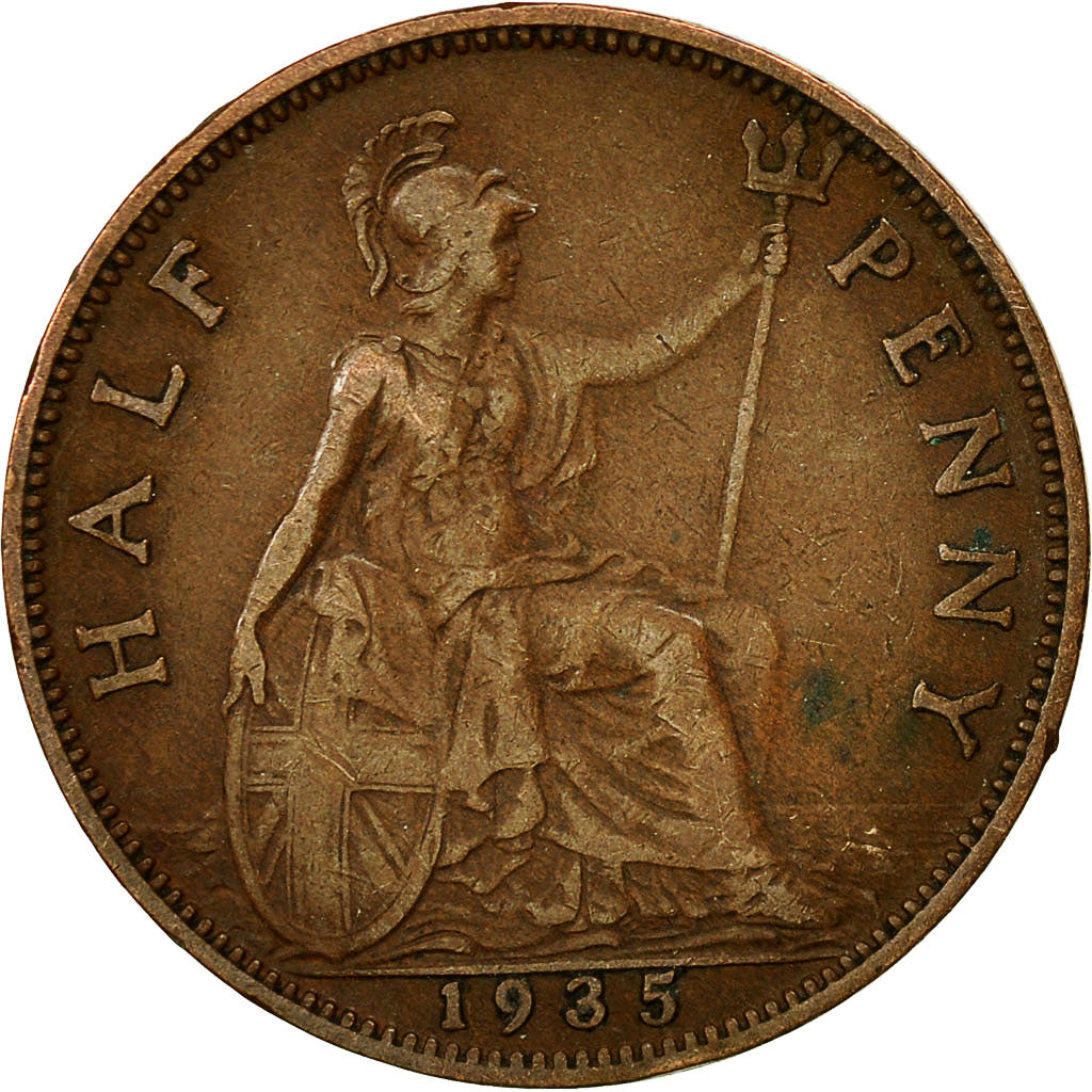 Coin, Great Britain, George V, 1/2 Penny, 1935, EF(40-45), Bronze, KM:837