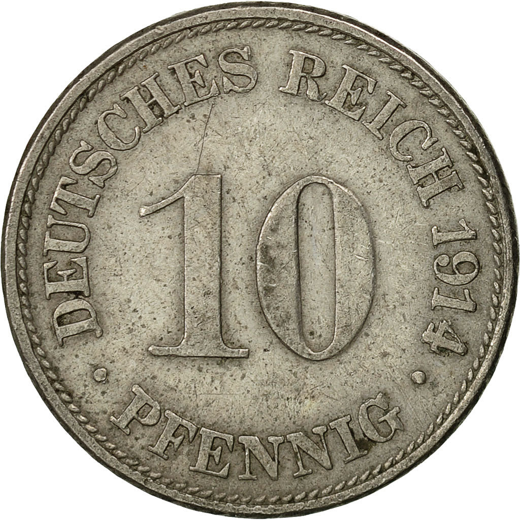 Coin, GERMANY - EMPIRE, Wilhelm II, 10 Pfennig, 1914, Karlsruhe, EF(40-45)