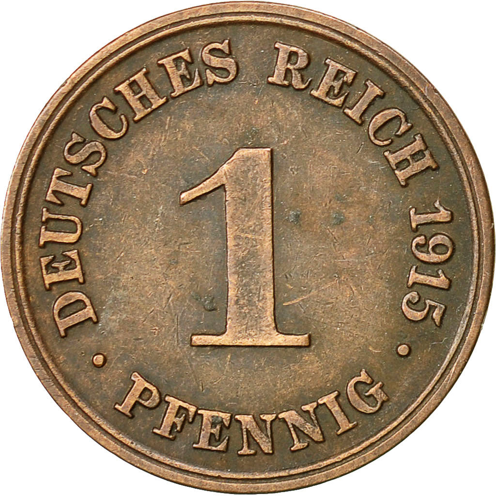 Coin, GERMANY - EMPIRE, Wilhelm II, Pfennig, 1915, Karlsruhe, EF(40-45), Copper