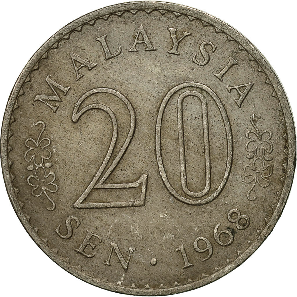Coin, Malaysia, 20 Sen, 1968, Franklin Mint, EF(40-45), Copper-nickel, KM:4