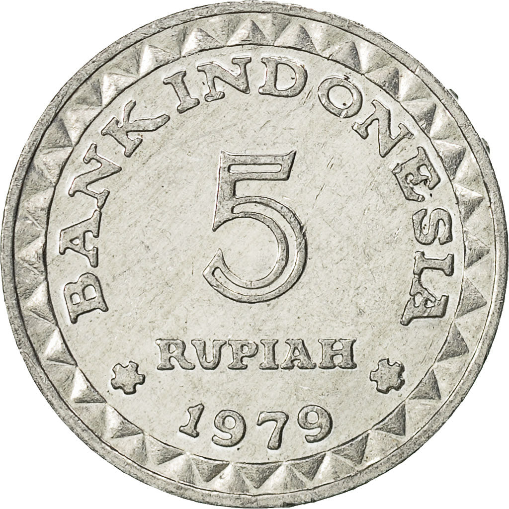 Moneda, Indonesia, 5 Rupiah, 1979, MBC, Aluminio, KM:43