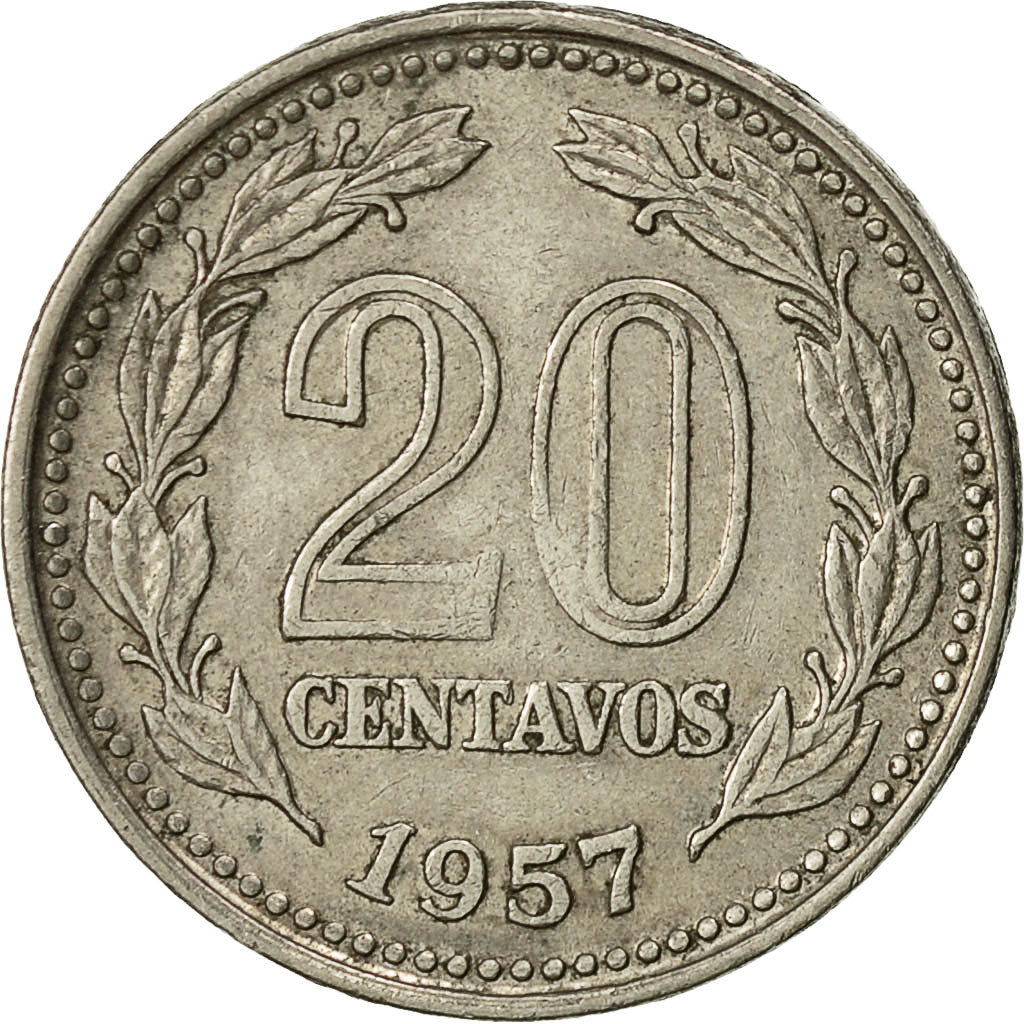 Coin, Argentina, 20 Centavos, 1957, EF(40-45), Copper-nickel, KM:36