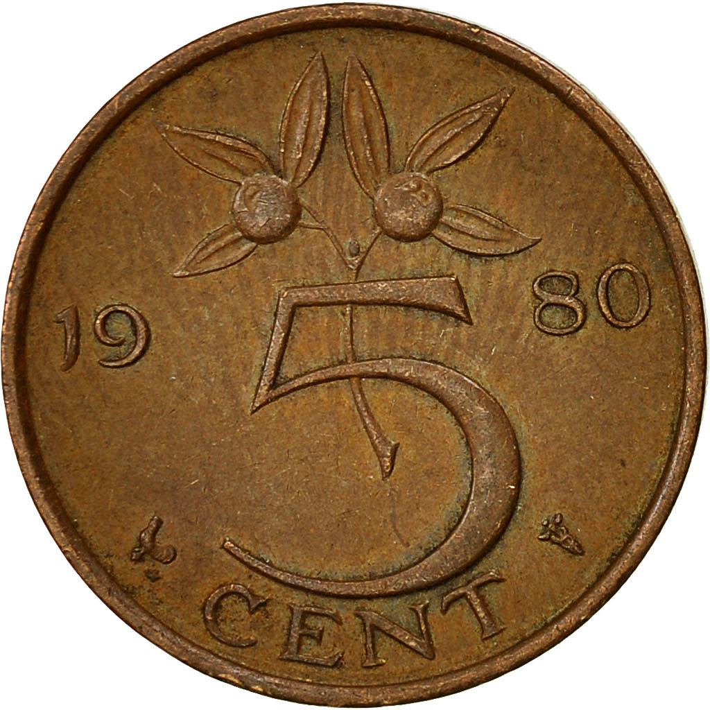 Moneta, Paesi Bassi, Juliana, 5 Cents, 1980, BB, Bronzo, KM:181