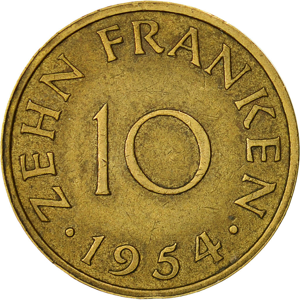 Coin, SAARLAND, 10 Franken, 1954, Paris, EF(40-45), Aluminum-Bronze, KM:1