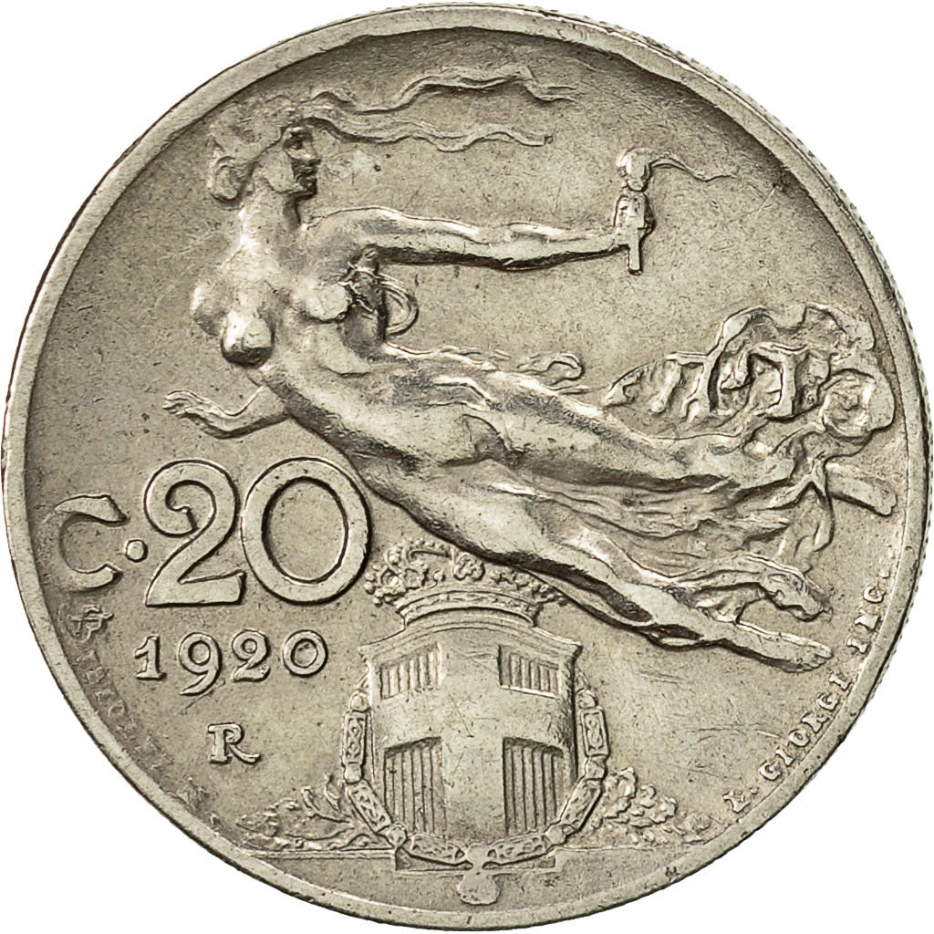 Italia, Vittorio Emanuele III, 20 Centesimi, 1920, Rome, SPL-, Nichel, KM:44