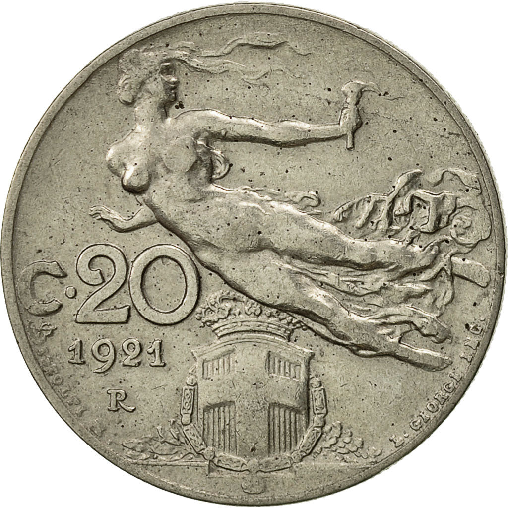 Coin, Italy, Vittorio Emanuele III, 20 Centesimi, 1921, Rome, AU(55-58), Nickel