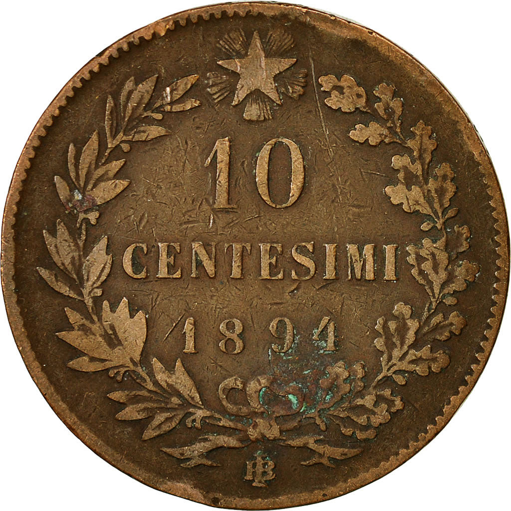 Coin, Italy, Umberto I, 10 Centesimi, 1894, Birmingham, F(12-15), Copper