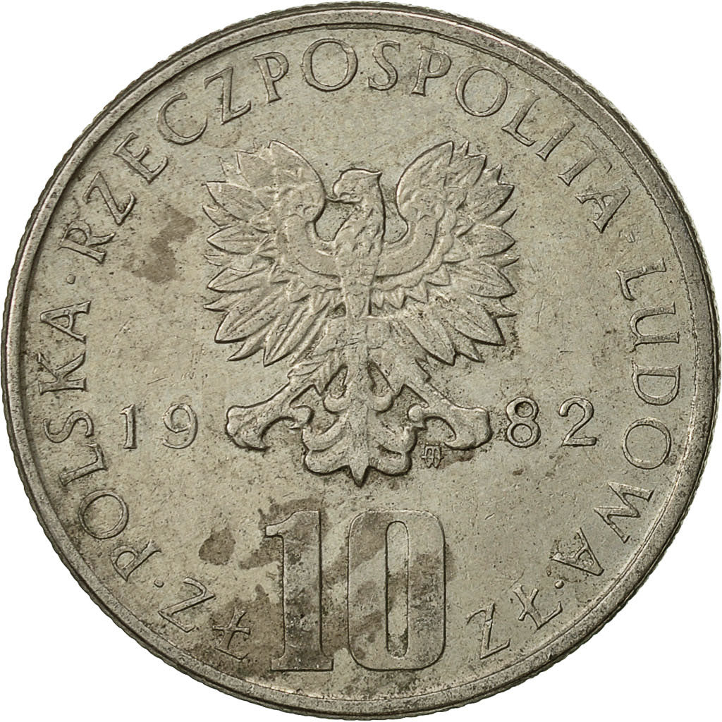 Coin, Poland, 10 Zlotych, 1982, Warsaw, EF(40-45), Copper-nickel, KM:73