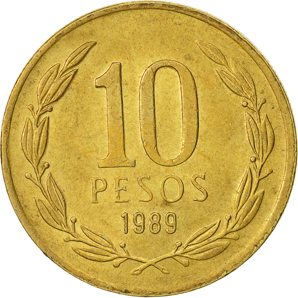 Cile, 10 Pesos, 1989, Santiago, SPL-, Alluminio-bronzo, KM:218.2