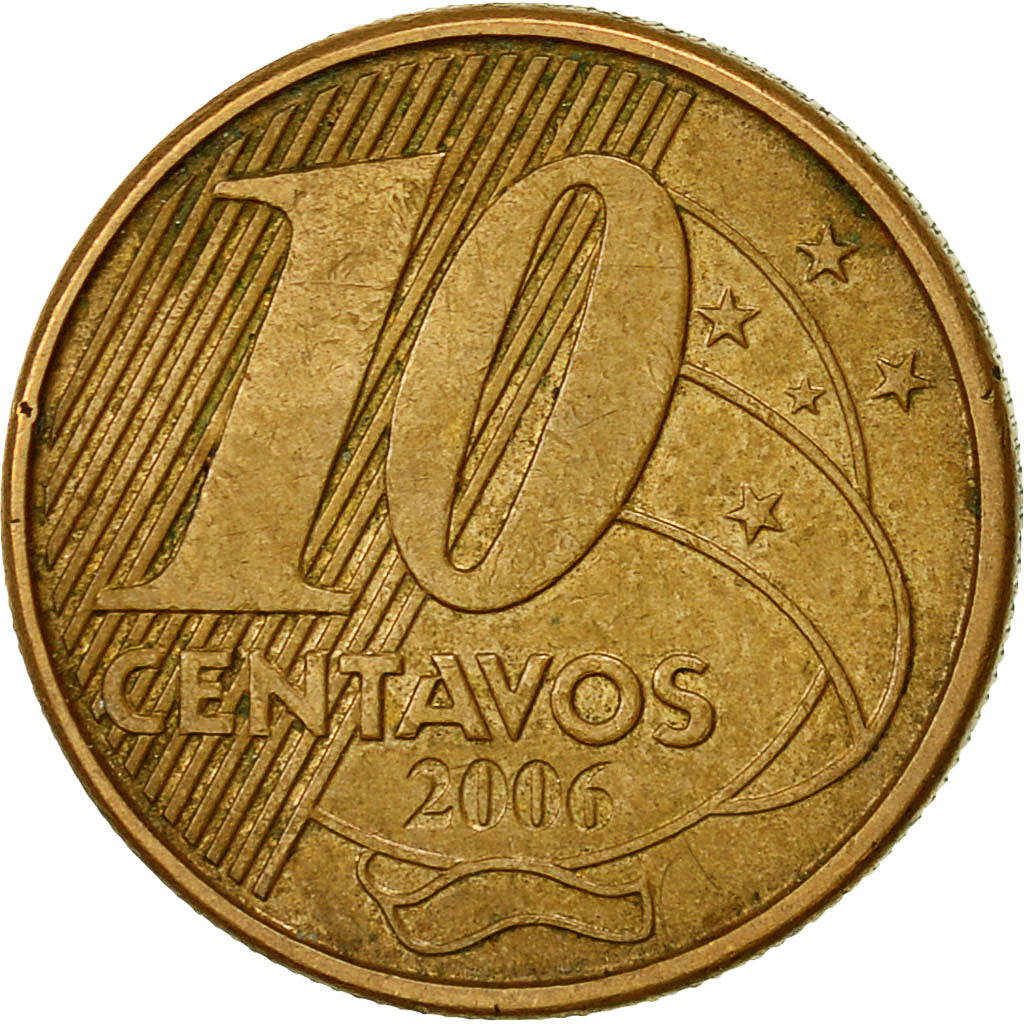 Coin, Brazil, 10 Centavos, 2006, EF(40-45), Bronze Plated Steel, KM:649.2