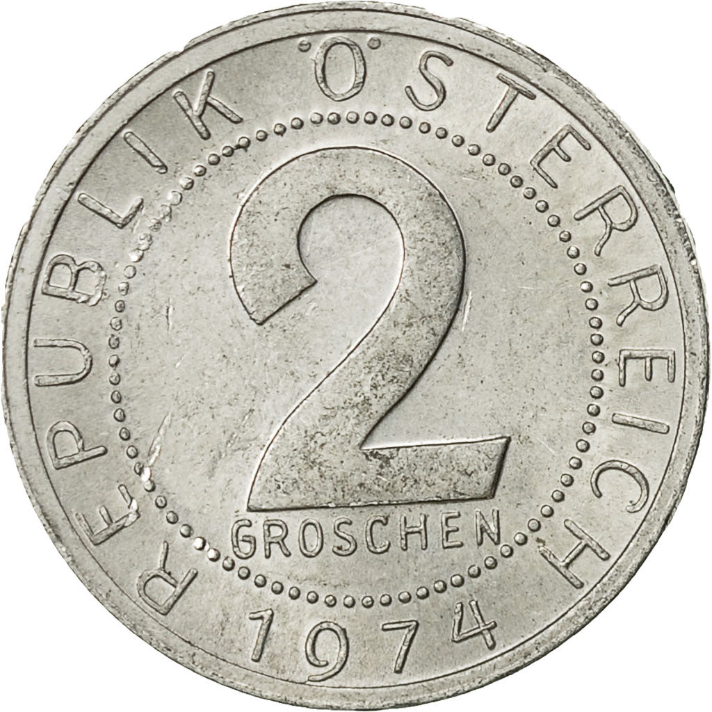 Coin, Austria, 2 Groschen, 1974, AU(50-53), Aluminum, KM:2876