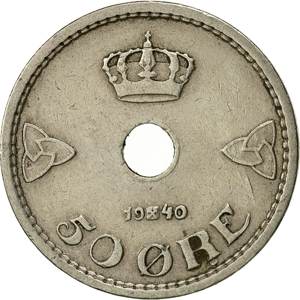 Monnaie, Norvège, Haakon VII, 50 Öre, 1940, TTB, Copper-nickel, KM:386