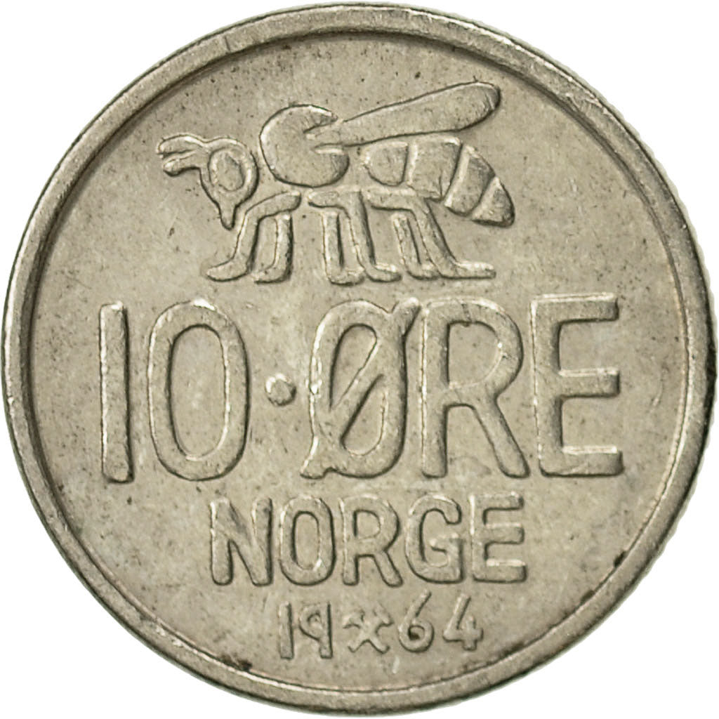 Coin, Norway, Olav V, 10 Öre, 1964, EF(40-45), Copper-nickel, KM:411