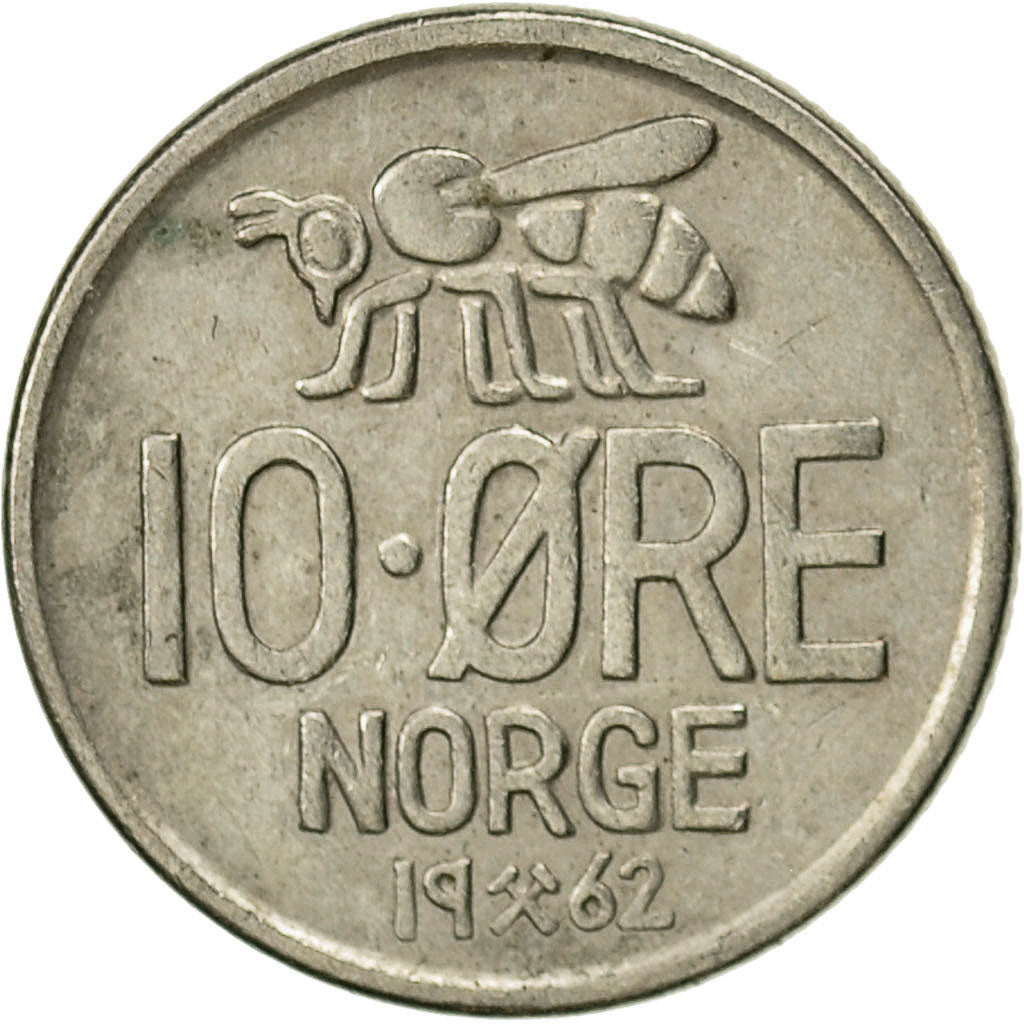 Coin, Norway, Olav V, 10 Öre, 1962, EF(40-45), Copper-nickel, KM:411