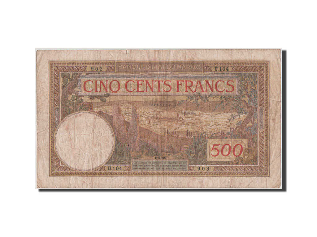Morocco, 500 Francs, 1946, KM #15b, VF(20-25), U.104