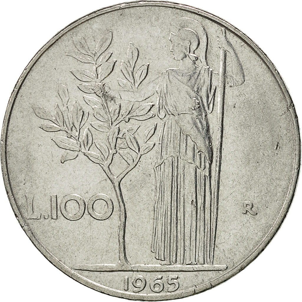 Moneta, Włochy, 100 Lire, 1965, Rome, AU(55-58), Stal nierdzewna, KM:96.1