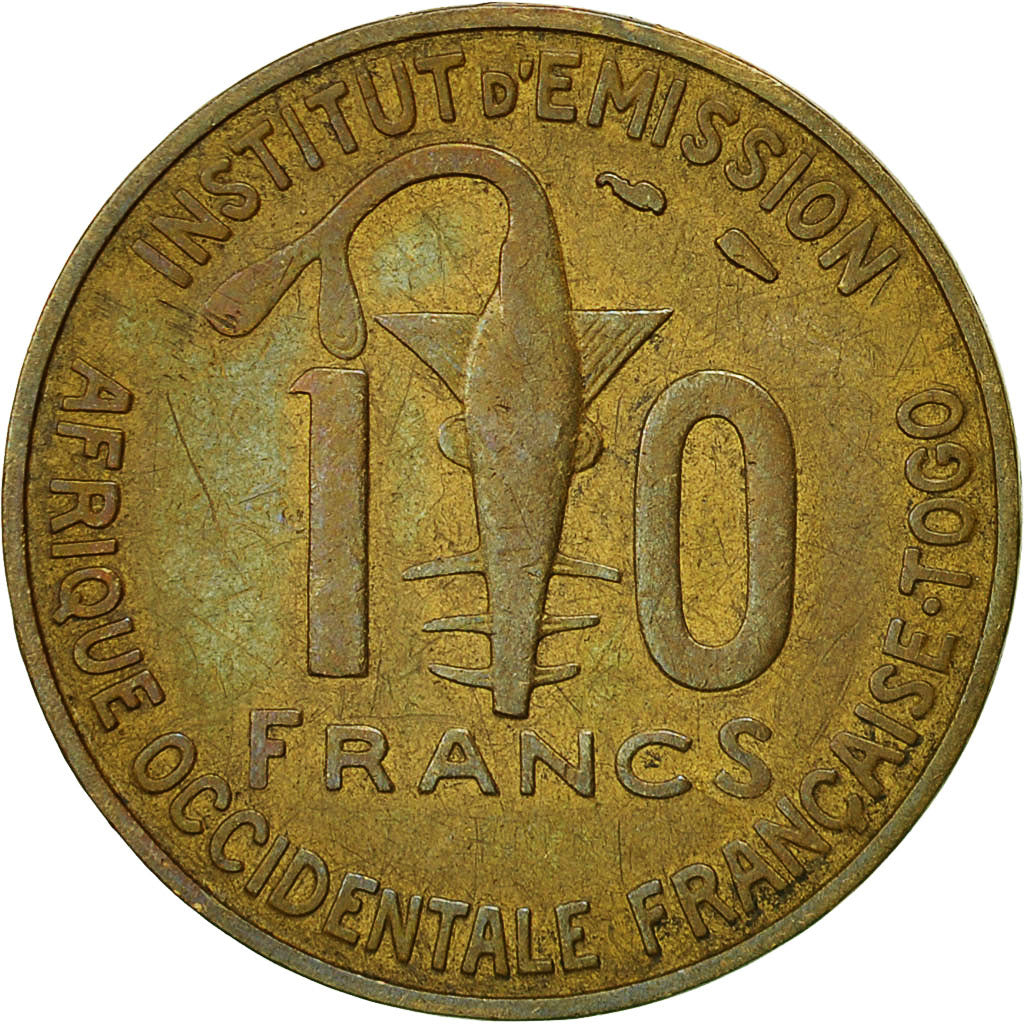 Coin, French West Africa, 10 Francs, 1957, Paris, EF(40-45), Aluminum-Bronze