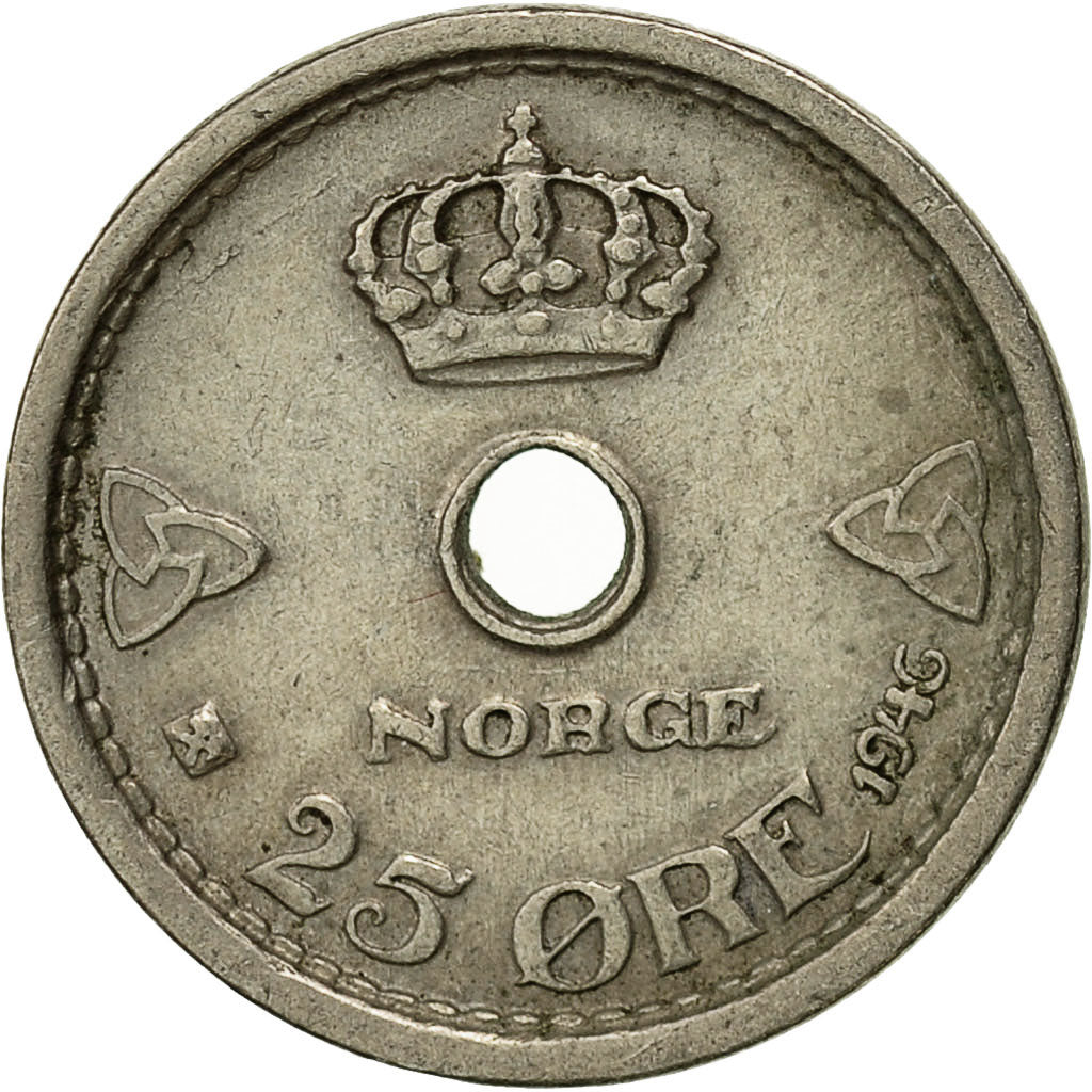 Monnaie, Norvège, Haakon VII, 25 Öre, 1946, TTB, Copper-nickel, KM:384