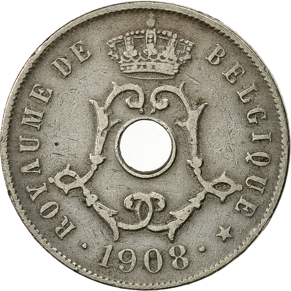 Coin, Belgium, 25 Centimes, 1908, AU(50-53), Copper-nickel, KM:62
