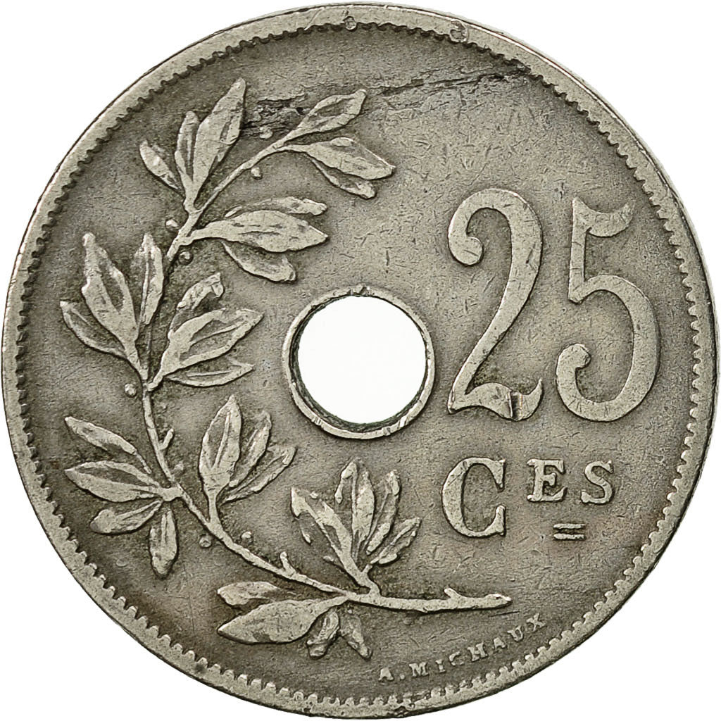 Coin, Belgium, 25 Centimes, 1908, AU(50-53), Copper-nickel, KM:62