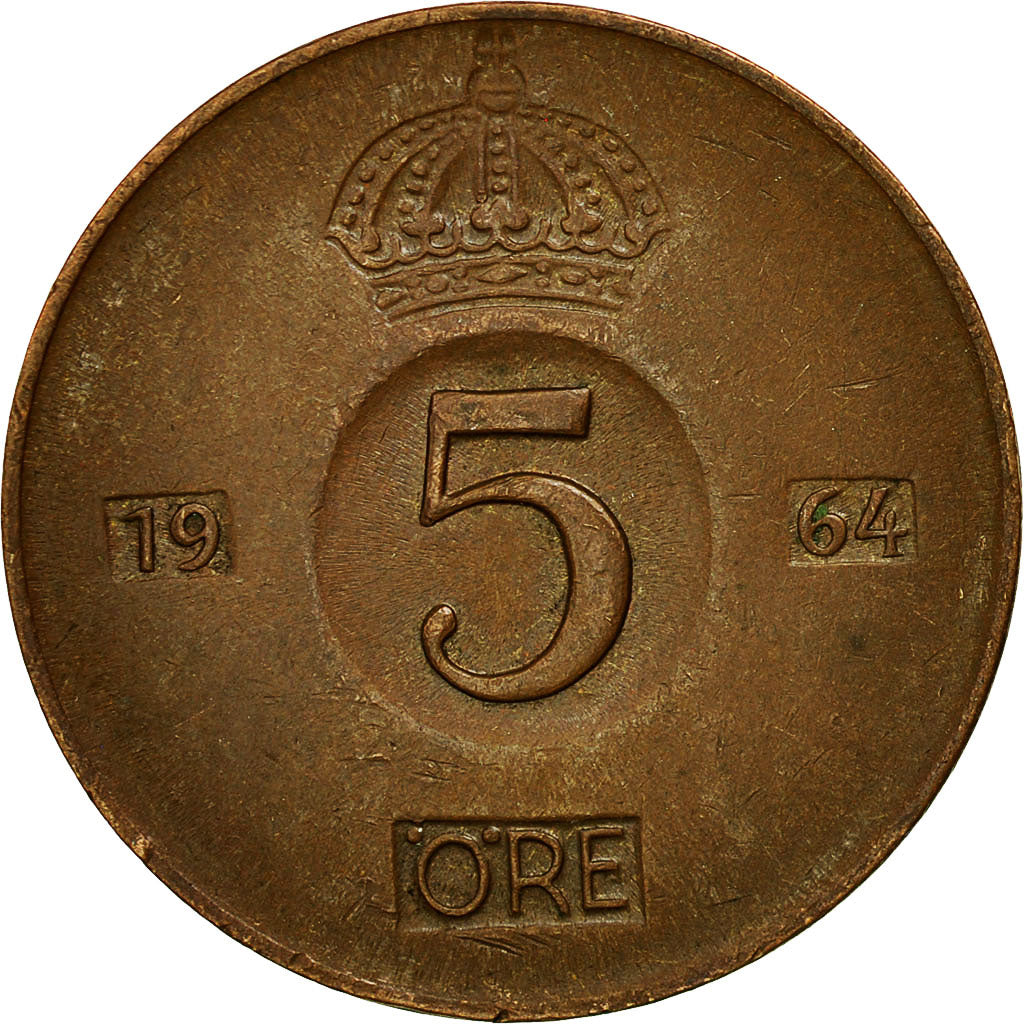 Coin, Sweden, Gustaf VI, 5 Öre, 1964, EF(40-45), Bronze, KM:822