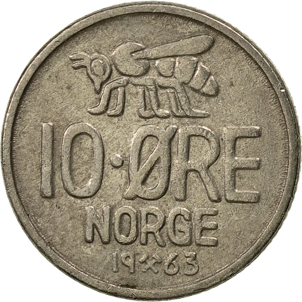 Monnaie, Norvège, Olav V, 10 Öre, 1963, TTB, Copper-nickel, KM:411